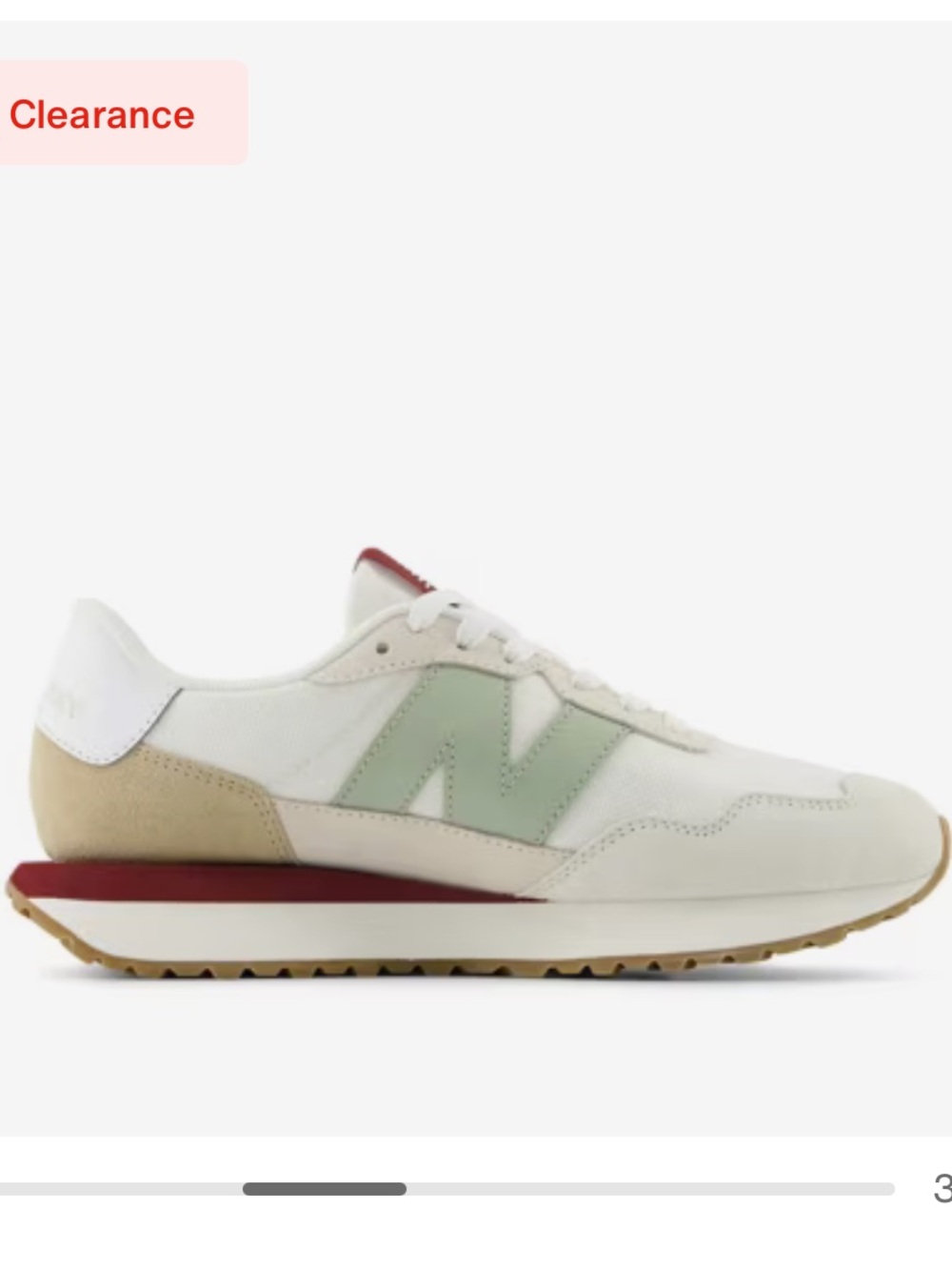 NEW BALANCE 237 Sneakers in Cream, Sage & Burgundy Accent - Picture 3 of 8